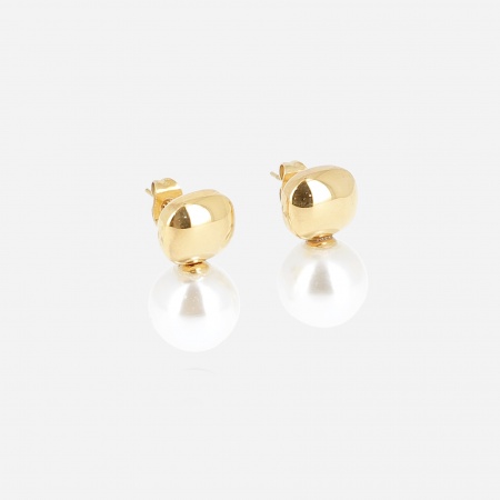 BOUCLE D\'OREILLE Leodie ACIER DORE perle nacre