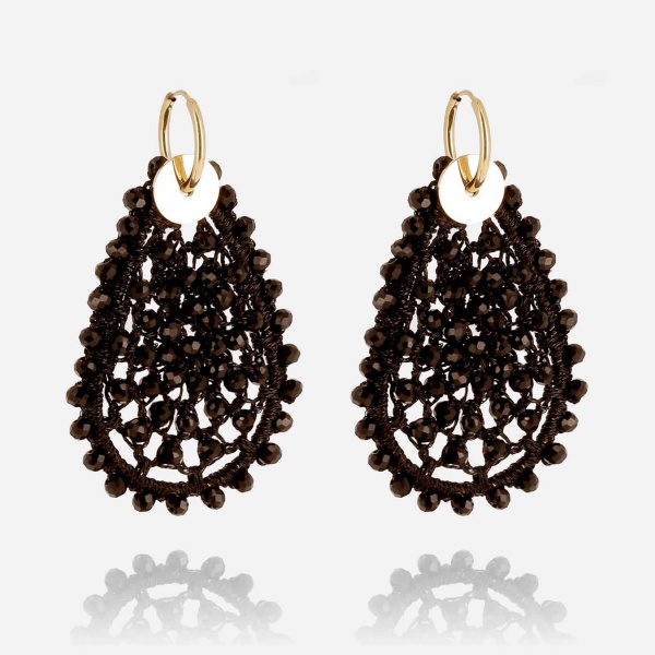 BOUCLE D\'OREILLE-LONG-ACIER DORE-perle de verre