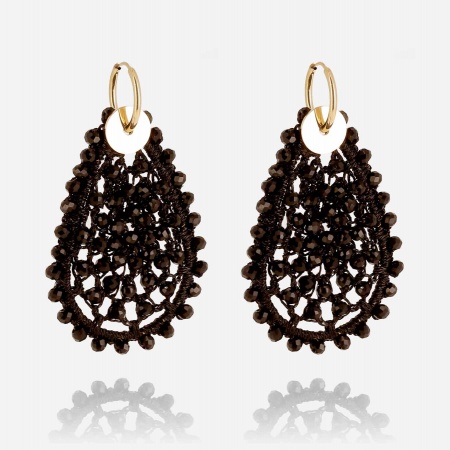 BOUCLE D\'OREILLE-LONG-ACIER DORE-perle de verre
