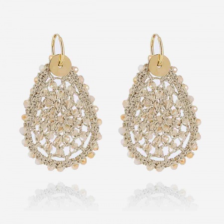 BOUCLE D\'OREILLE-LONG-ACIER DORE-perle de verre
