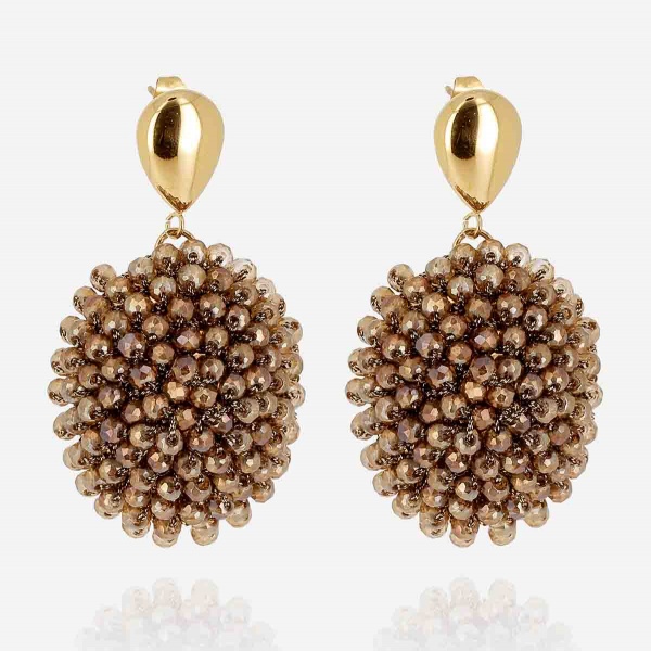 BOUCLE D\'OREILLE-LONG-ACIER DORE-perles de verre