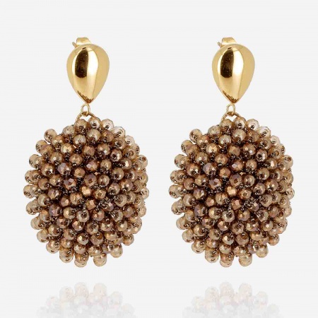 BOUCLE D\'OREILLE-LONG-ACIER DORE-perles de verre