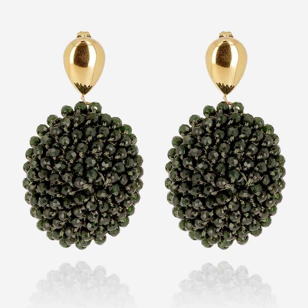BOUCLE D\'OREILLE-LONG-ACIER DORE-perles de verre