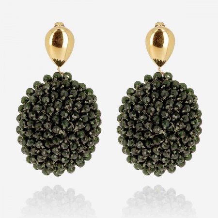 BOUCLE D\'OREILLE-LONG-ACIER DORE-perles de verre