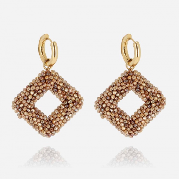 BOUCLE D\'OREILLE-LONG-ACIER DORE-perles de verre