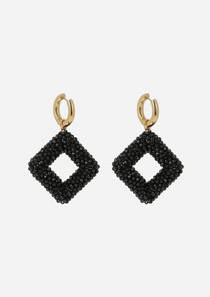 BOUCLE D\'OREILLE-LONG-ACIER DORE-perles de verre