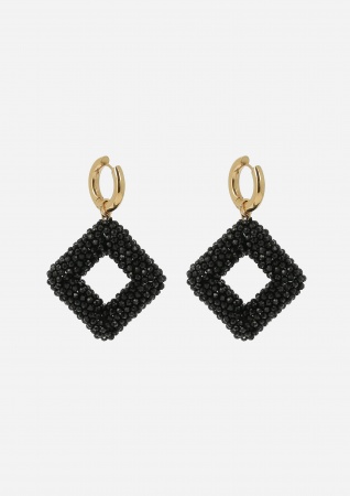 BOUCLE D\'OREILLE-LONG-ACIER DORE-perles de verre