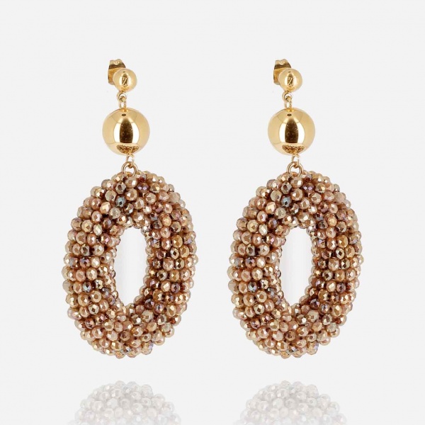 BOUCLE D\'OREILLE-LONG-ACIER DORE-perles de verre