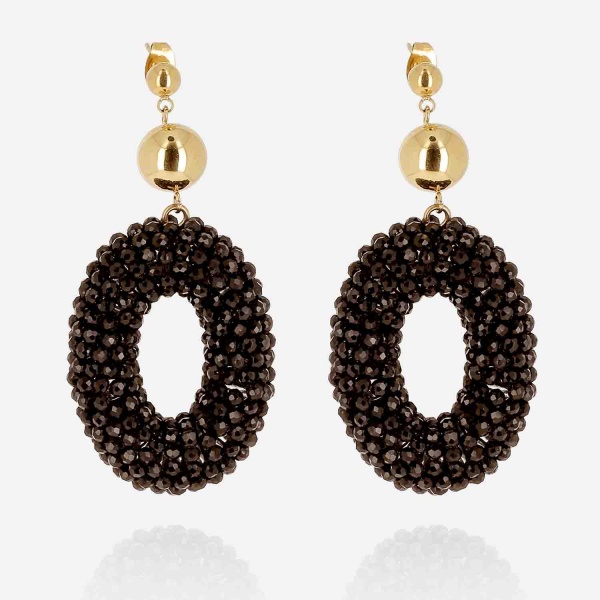 BOUCLE D\'OREILLE-LONG-ACIER DORE-perles de verre