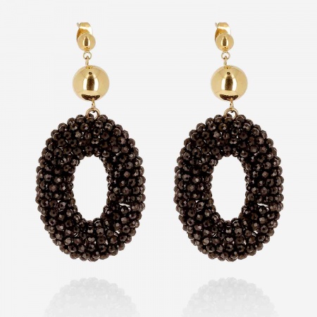 BOUCLE D\'OREILLE-LONG-ACIER DORE-perles de verre