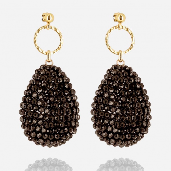 BOUCLE D\'OREILLE-LONG-ACIER DORE-perles de verre