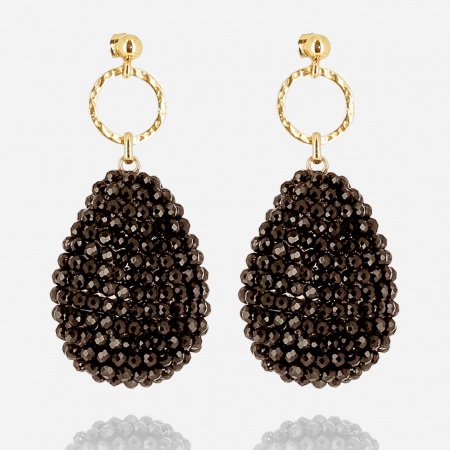 BOUCLE D\'OREILLE-LONG-ACIER DORE-perles de verre