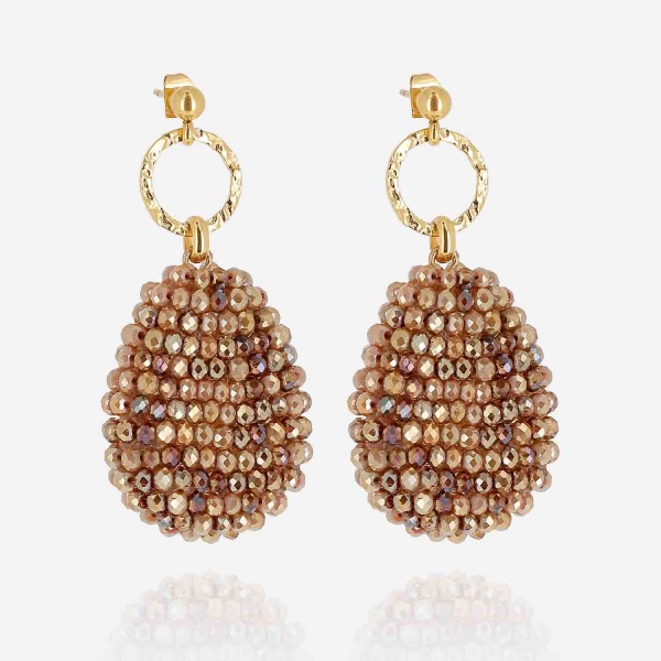 BOUCLE D\'OREILLE-LONG-ACIER DORE-perles de verre