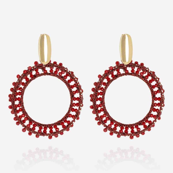 BOUCLE D\'OREILLE-LONG-ACIER DORE-perles de verre