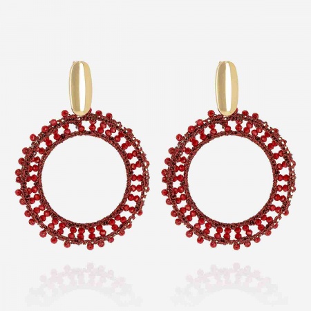 BOUCLE D\'OREILLE-LONG-ACIER DORE-perles de verre