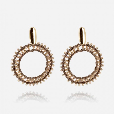 BOUCLE D\'OREILLE-LONG-ACIER DORE-perles de verre