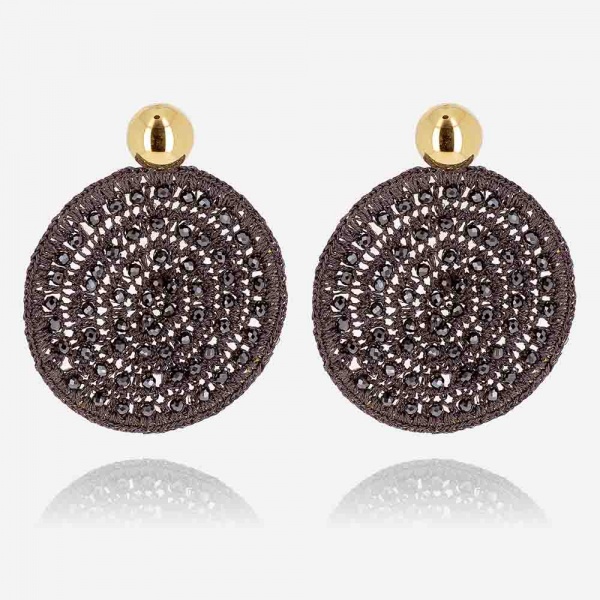 BOUCLE D\'OREILLE-LONG-ACIER DORE-perles de verre