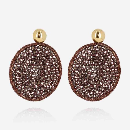 BOUCLE D\'OREILLE-LONG-ACIER DORE-perles de verre