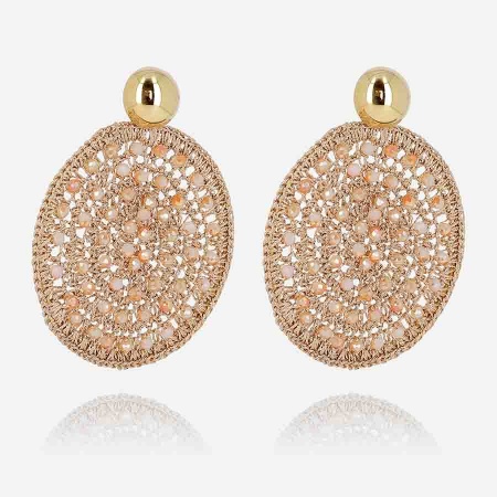 BOUCLE D\'OREILLE-LONG-ACIER DORE-perles de verre