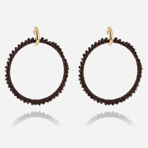BOUCLE D\'OREILLE-LONG-ACIER DORE-perles de verre