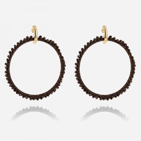 BOUCLE D\'OREILLE-LONG-ACIER DORE-perles de verre