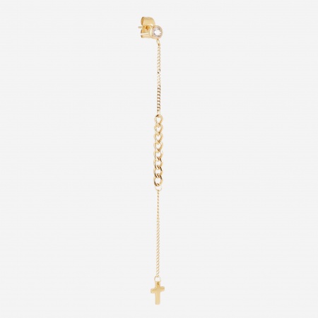 BOUCLE D\'OREILLE LONG ACIER DORE zirconium L:8.5cm