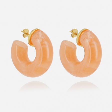 BOUCLE D\'OREILLE Marble ACIER DORE pierre de soleil d30mm