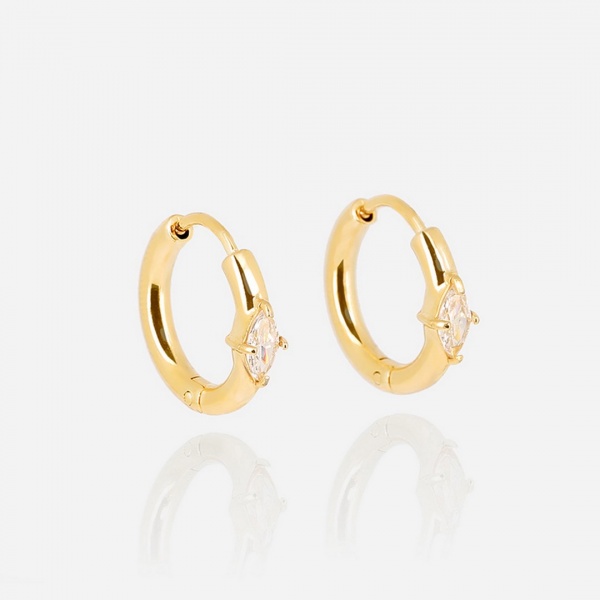 BOUCLE D\'OREILLE Marquise ACIER DORE zirconium 16mm