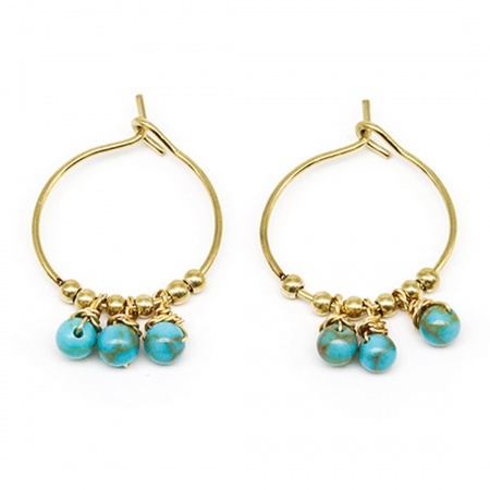 BOUCLE D OREILLE MINI-ACIER DORE-Turquoise-15mm