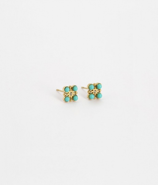 BOUCLE D OREILLE MINI-ACIER DORE-Turquoise-p:9x9mm