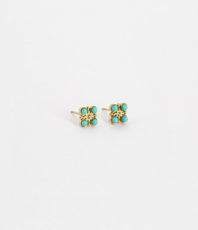 BOUCLE D OREILLE MINI-ACIER DORE-Turquoise-p:9x9mm