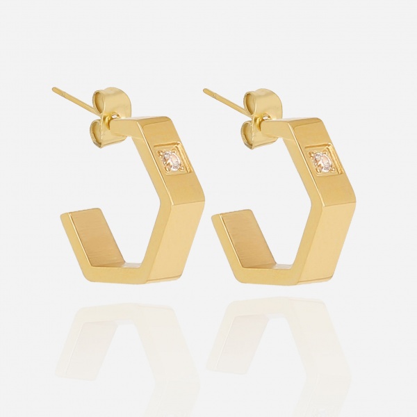 BOUCLE D OREILLE MINI-ACIER DORE-Zirconium-12x3.3mm