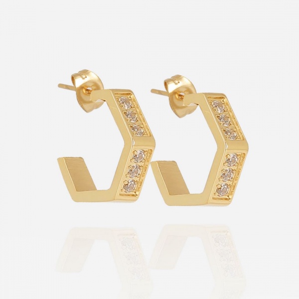 BOUCLE D OREILLE MINI-ACIER DORE-Zirconium sertis-12x3.3mm