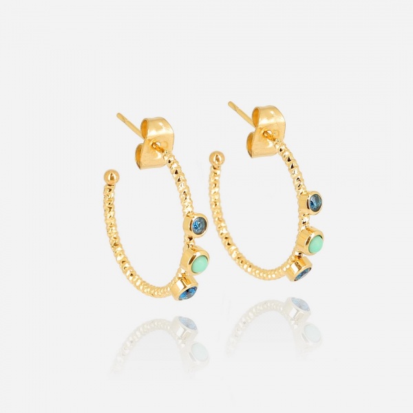 BOUCLE D\'OREILLE Minila ACIER DORE turquoise 20mm