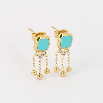 BOUCLE D\'OREILLE Rainy ACIER DORE turquoise-zirconium L17mm