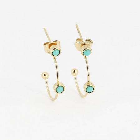 BOUCLE D\'OREILLE Tiradente ACIER DORE turquoise 15mm