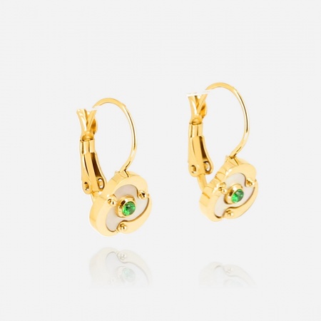 BOUCLES D OREILLES  DORE vert     zircon
