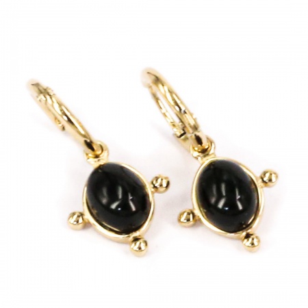 BOUCLES D OREILLES CREOLE ACIER DORE ONYX NOIR