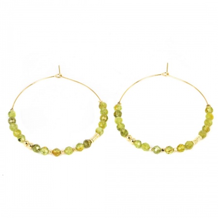 BOUCLES D OREILLES CREOLE ACIER DORE VERT CLAIR