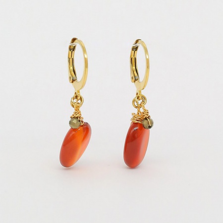 BOUCLES D OREILLES-EARRING - DORE rouge - gold red - cornaline