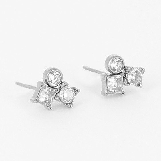 BOUCLES D OREILLES-EARRING - PUCE-STUD - zirconium