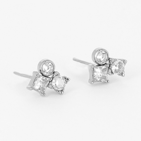 BOUCLES D OREILLES-EARRING - PUCE-STUD - zirconium