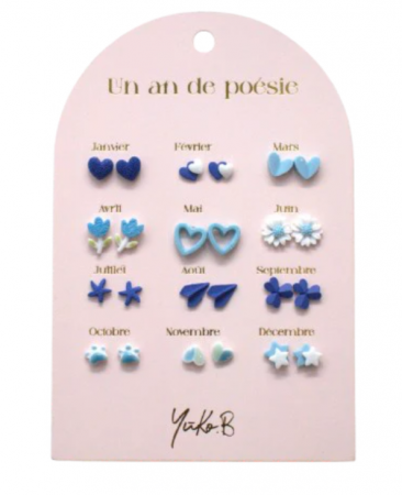 Boucles d\'oreilles Un an de poésie Bleue 12 Paires