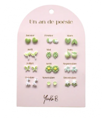 Boucles d\'oreilles Un an de poésie Verte 12 Paires