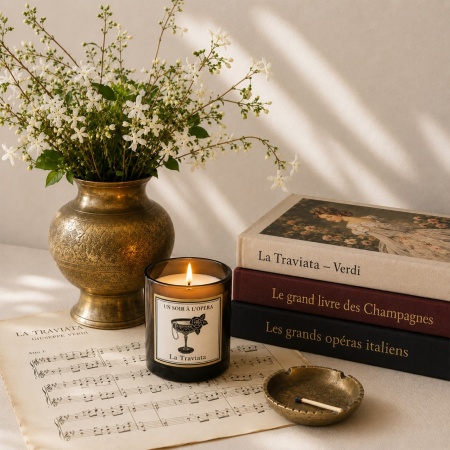  Bougie Parfum&eacute;e - Champagne mill&eacute;sime - La Traviata - Tailles : LA SOLISTE - 180 G