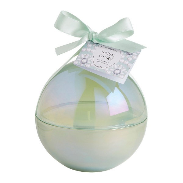 Bougie parfum�e Boule de No�l F�te Nacr�e 210 g - Sapin Givr�