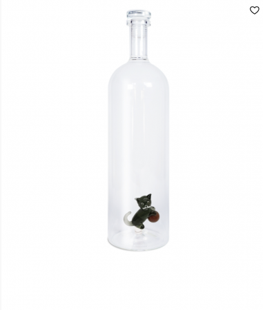 Bouteille en verre borosilicate avec bouchon. Contenance : 1,2L. Figurine : CHAT