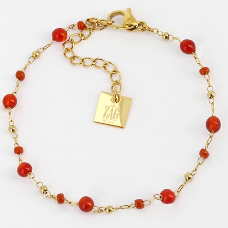 BRACELET  DORE rouge     cornaline