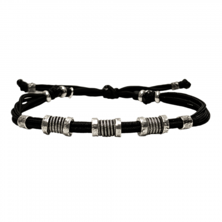BRACELET 3 MINI TURN EN CORDE DE GUITARE SUR CORDON AJUSTABLE POUR HOMME