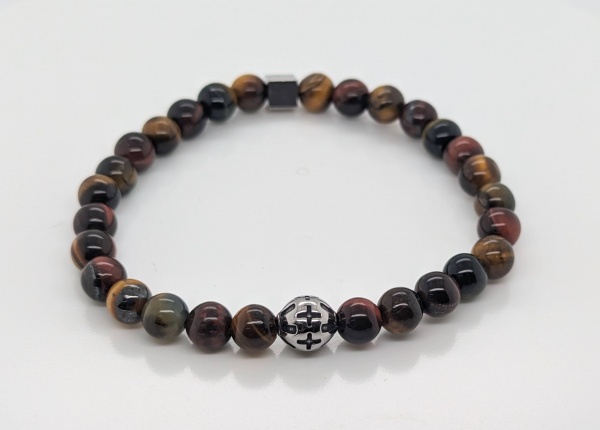 Bracelet 3 oeil (oeil de taureau, de tigre et de faucon )et motif central acier 6mm